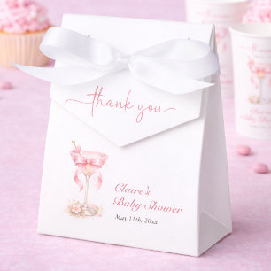 Elegant Tini One Pink Bow Girl Baby Shower Favor Box