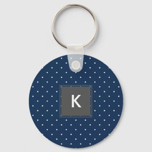 elegant tiny navy blue white polka dots pattern keychain
