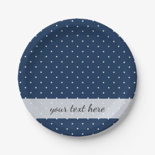elegant tiny navy blue white polka dots pattern paper plate