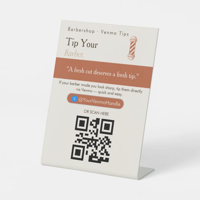 Elegant Tip Your Barista QR Code Sign | Venmo Tips (Front)