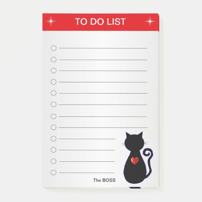 Elegant To Do List & Black Cat Silhouette on Grey Post-it Notes (Front)