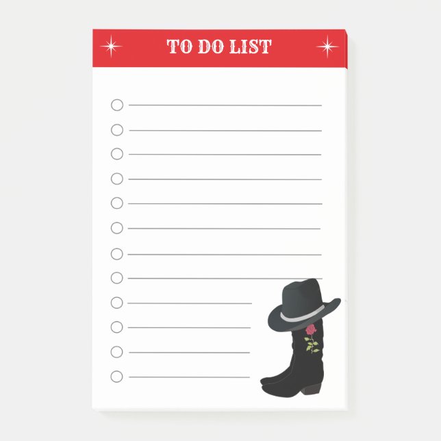 Elegant To Do List & Country Boots & Hat Post-it Notes (Front)