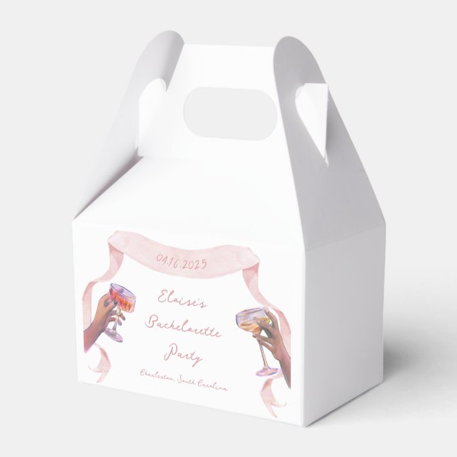 Elegant Toast Bachelorette Cute Unique Pink Ribbon Favor Box (Front Side)