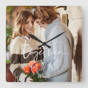 Elegant Together Mr & Mrs Photo Personalized Square Wall Clock