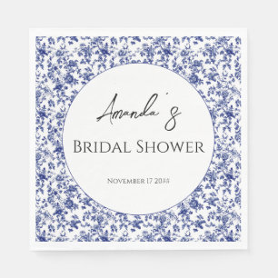 Elegant Toile Blue Floral Bridal Shower Napkin