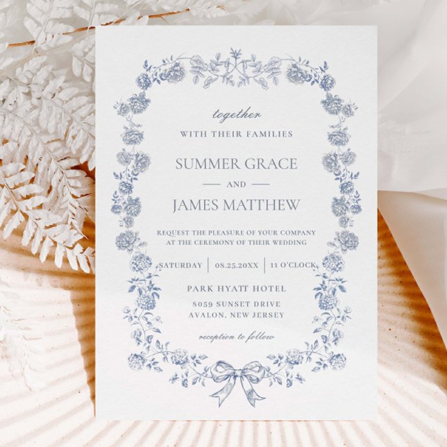 Elegant Toile Chinoiserie Blue Floral Wedding Invitation (Creator Uploaded)