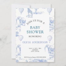 Elegant Toile de Jouy Blue Baby Shower Invitation