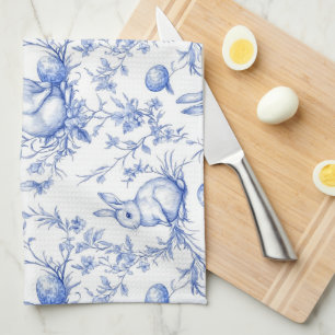 Elegant Toile De Jouy Easter Bunny Kitchen Towel