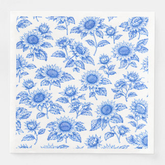 Elegant Toile du Jouy Sunflowers – Blue Botanical Napkin
