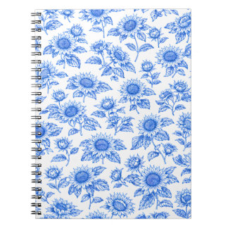 Elegant Toile du Jouy Sunflowers – Blue Botanical Notebook
