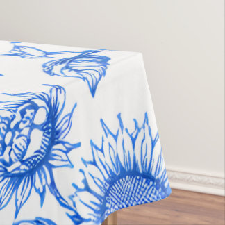 Elegant Toile du Jouy Sunflowers – Blue Botanical Tablecloth
