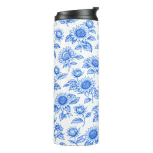 Elegant Toile du Jouy Sunflowers – Blue Botanical Thermal Tumbler