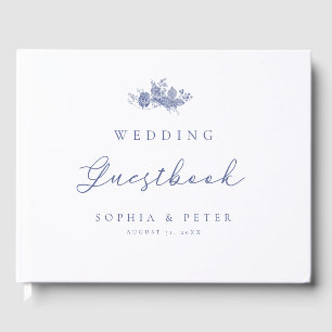 Elégant Toile Français Blue Mariage Livre d'or