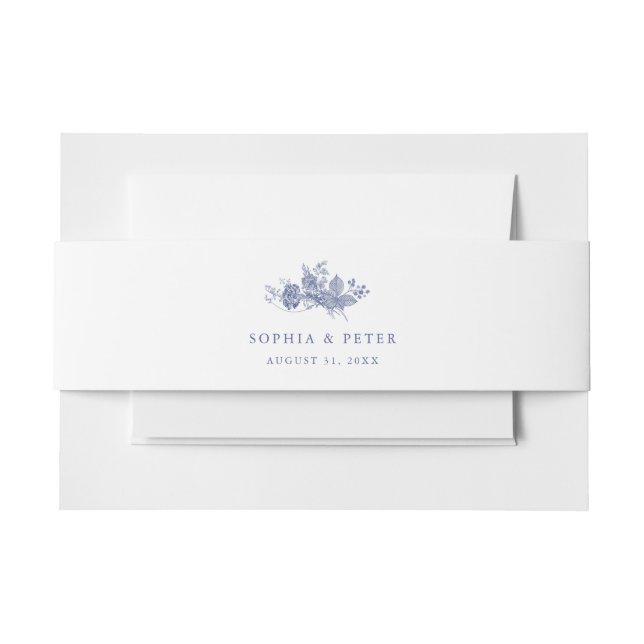 Elegant Toile French Blue Floral Belly Band Invitation Belly Band (Front Example)