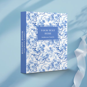 Elegant toile navy roses floral pattern recipe boo binder