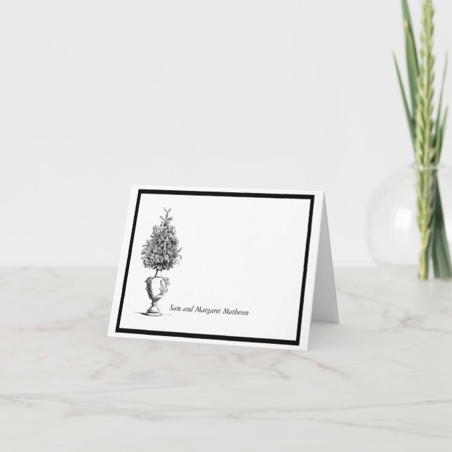 Elegant Topiary Floral Vase Custom Blank Folded Note Card (Front)
