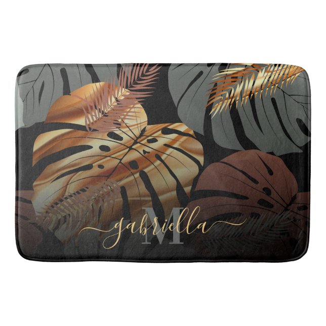 Elegant Topical Leaves Bath Mat (Front)