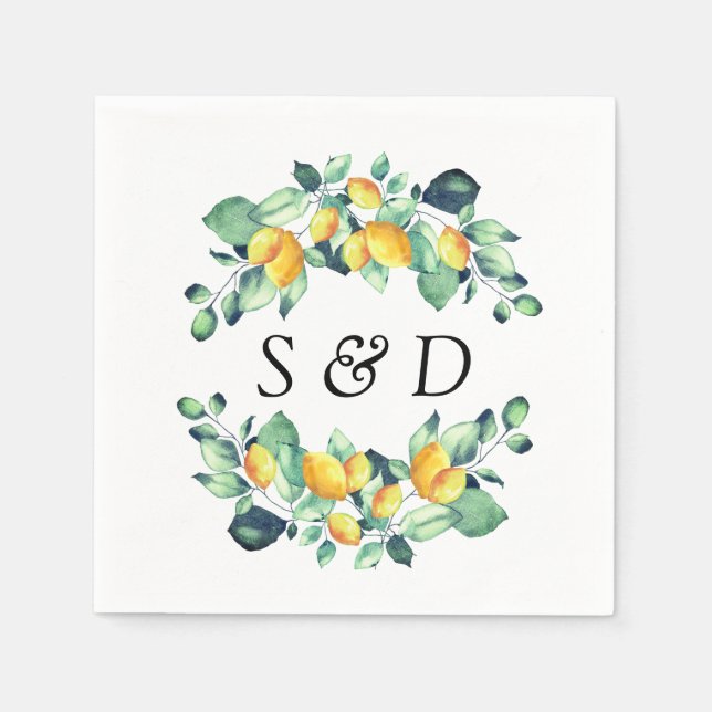 Elegant Toscana Eucalyptus Lemon Calligraphy  Napkin (Front)