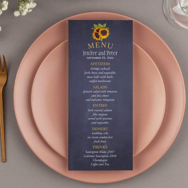 Elégant tournesol rustique tombent menu mariage ma (Créateur téléchargé)