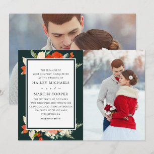 Elegant Tradition Red Floral Bouquet Photo Wedding Invitation