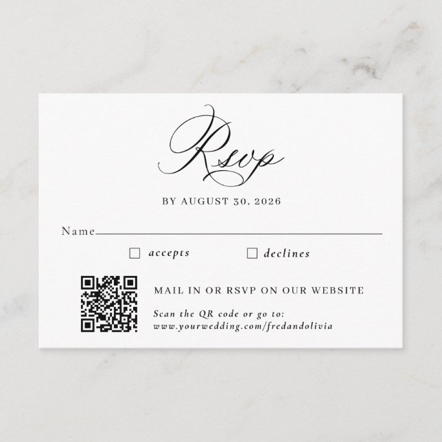 Elegant Traditional and QR Code Wedding RSVP  Enclosure Card (Front)