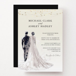 Elegant Traditional Bride Groom Wedding Invitation