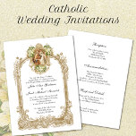 Elegant Traditional Catholic Wedding & Reception Invitation<br><div class="desc">This is a beautiful Traditional Catholic Elegant Vintage Wedding Invitation of the betrothal of the Virgin Mary & St. Joseph with vintage gold frame and white flowers with gold accents. Another lovely gold frame surrounds the text. The background is an ecru lace design. All text may be easily customized. Be...</div>
