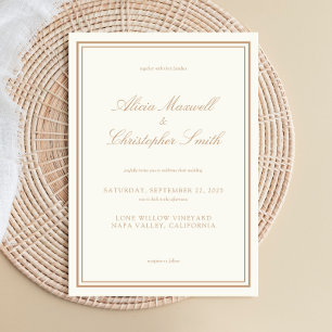 Elegant Traditional Chic Ivory Tan Wedding Invitation