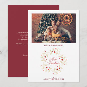 Elegant Traditional Christmas Holly Wreath  Holiday Card