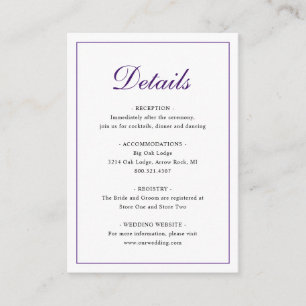 Elegant Traditional Classic Royal Purple Wedding Enclosure Card