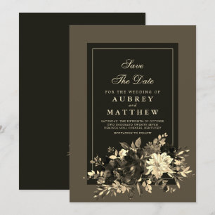 Elegant Traditional Earth Brown Autumn Floral  Save The Date