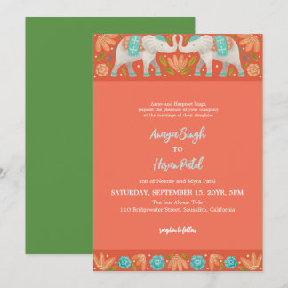 Elegant Traditional Indian Elephants Wedding Invitation