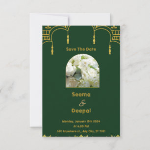 Elegant Traditional Indian Wedding in Green and Go RSVP Card