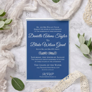 Elegant, Traditional Navy & White Photo Wedding Invitation