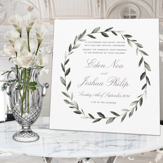 Elegant Traditional Olive Branch Wreath Wedding Invitation (Creator Uploaded)