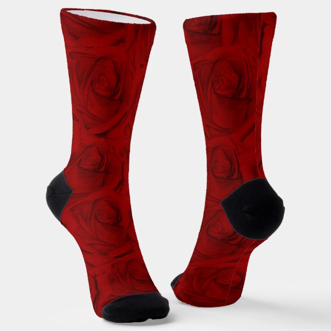 Elegant Traditional Painted Red Roses Crew Sock (Angled)