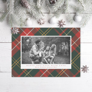 Elegant Traditional Red and Green Plaid Photo Holiday Card