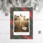 Elegant Traditional Red and Green Plaid Photo Holiday Card<br><div class="desc">Original plaid pattern: festive red and green with touches of yellow gold and white</div>