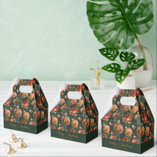 Elegant Traditional Red & Gold Christmas Baubles Favor Box