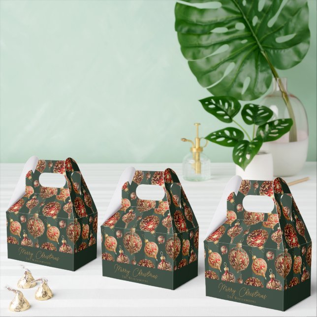 Elegant Traditional Red & Gold Christmas Baubles Favor Box (Multiple)
