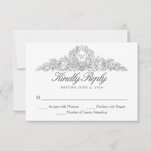 Elegant Traditional Versailles Grey Wedding RSVP Card