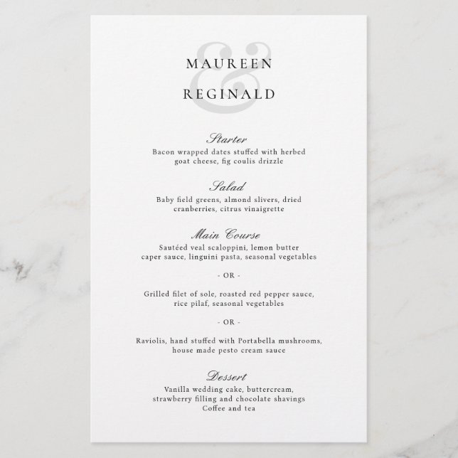 Elegant Traditional Wedding Menu (Front)
