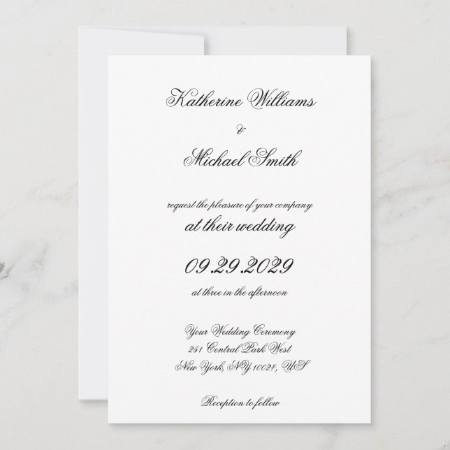 Elegant Traditional White Wedding Invitations (Front)