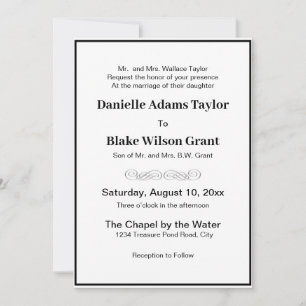 Elegant Traditional Words Black & White Wedding Invitation