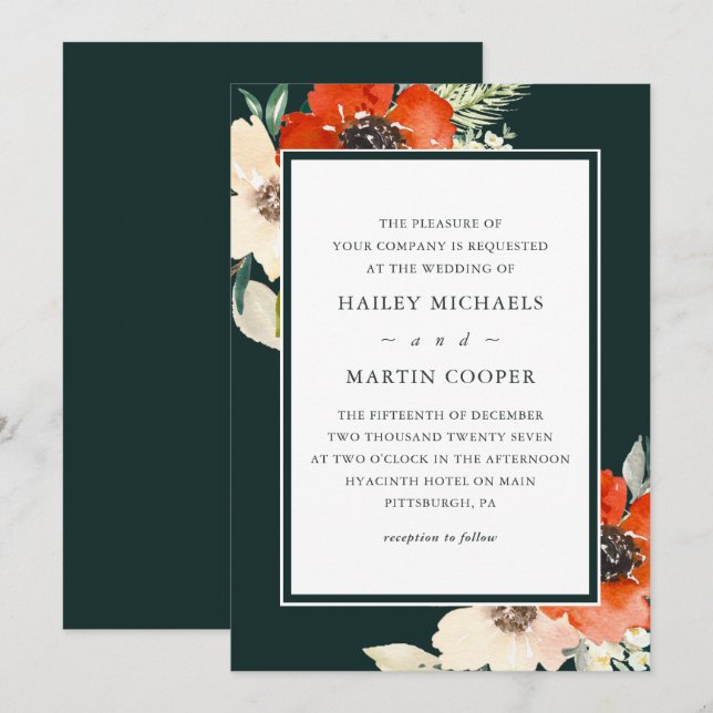 Elegant Traditions Red Floral Bouquet Wedding Invitation (Front/Back)