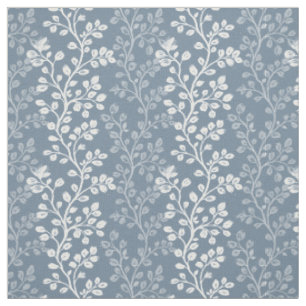 Elegant Trailing Blossoms White and Blue Floral Fabric