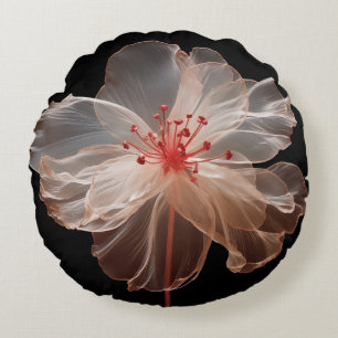 Elegant translucent flower on black round pillow