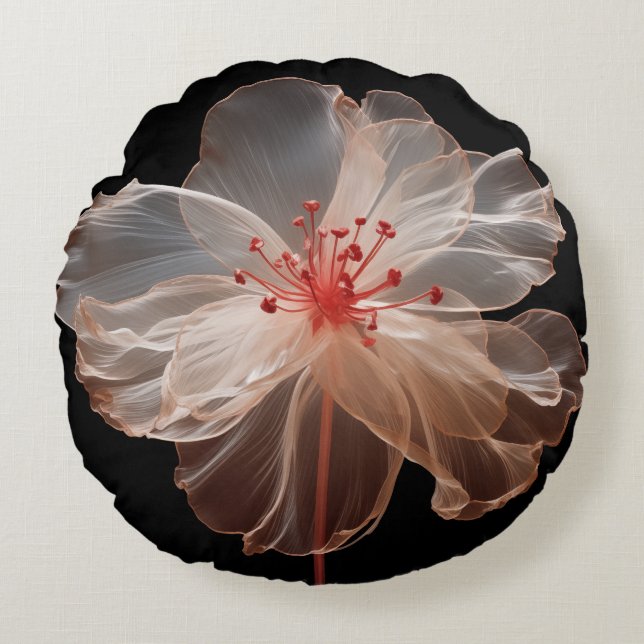 Elegant translucent flower on black round pillow (Front)