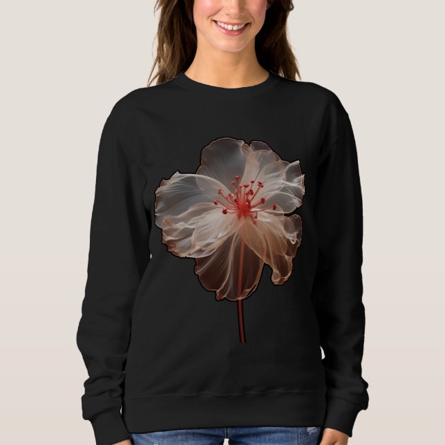 Elegant translucent flower on black sweatshirt (Front)