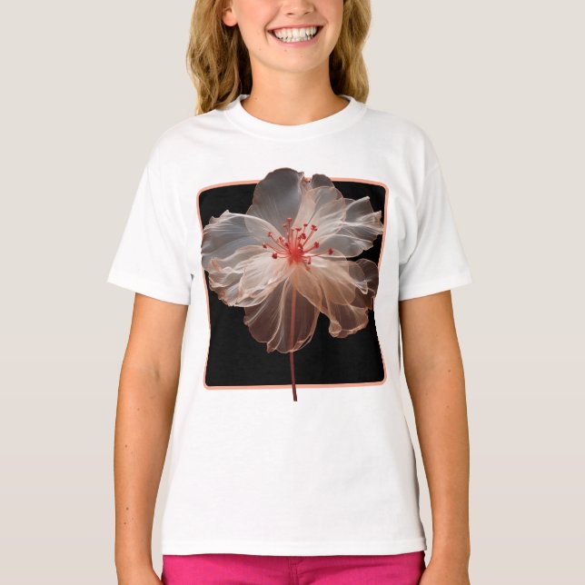 Elegant translucent flower on black T-Shirt (Front)